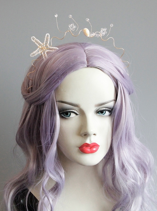 Beach Wedding Bride Starfish White Crystal Mermaid Crown Prom Female Golden Hairband