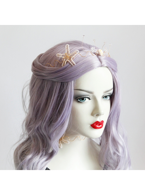 Beach Wedding Bride Starfish White Crystal Mermaid Crown Prom Female Golden Hairband