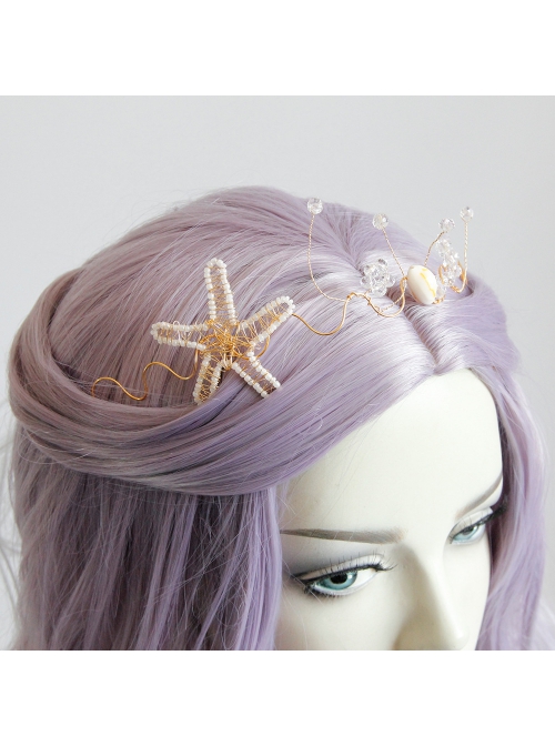 Beach Wedding Bride Starfish White Crystal Mermaid Crown Prom Female Golden Hairband