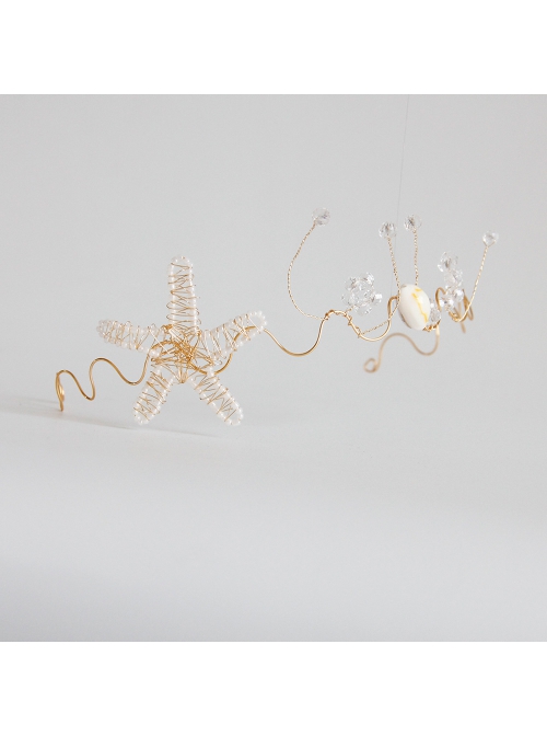 Beach Wedding Bride Starfish White Crystal Mermaid Crown Prom Female Golden Hairband