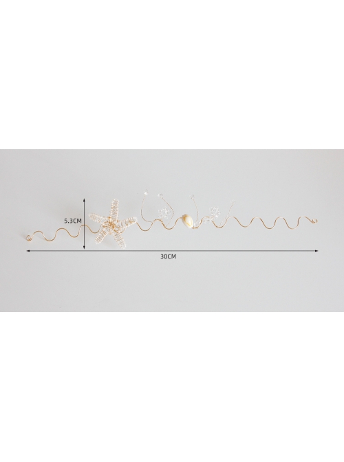 Beach Wedding Bride Starfish White Crystal Mermaid Crown Prom Female Golden Hairband