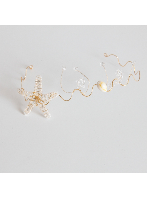 Beach Wedding Bride Starfish White Crystal Mermaid Crown Prom Female Golden Hairband