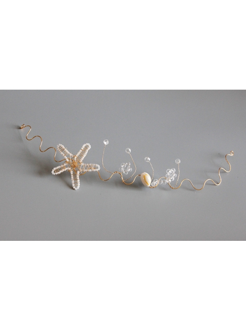 Beach Wedding Bride Starfish White Crystal Mermaid Crown Prom Female Golden Hairband