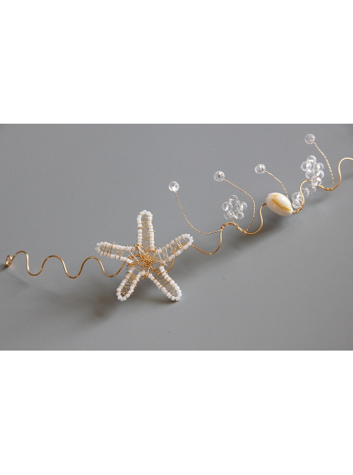 Beach Wedding Bride Starfish White Crystal Mermaid Crown Prom Female Golden Hairband