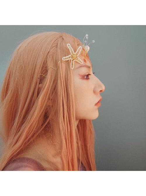 Beach Wedding Bride Starfish White Crystal Mermaid Crown Prom Female Golden Hairband