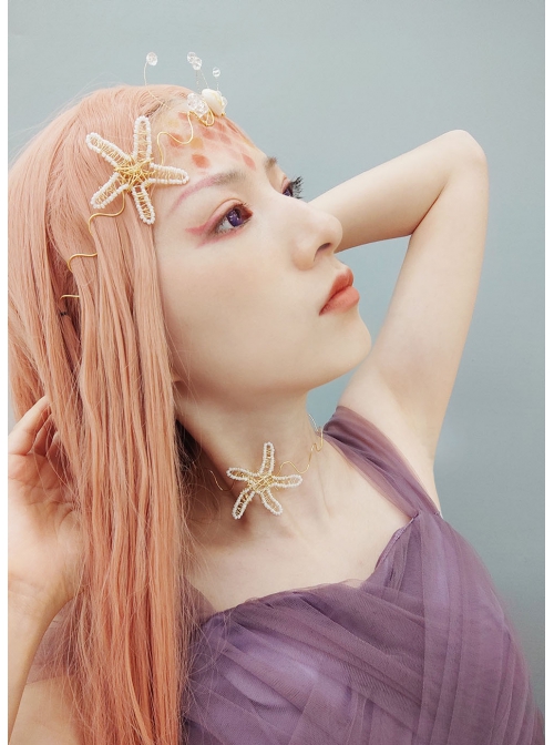 Beach Wedding Bride Starfish White Crystal Mermaid Crown Prom Female Golden Hairband