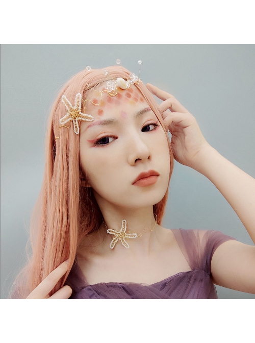 Beach Wedding Bride Starfish White Crystal Mermaid Crown Prom Female Golden Hairband