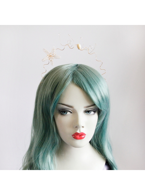 Beach Wedding Bride Starfish White Crystal Mermaid Crown Prom Female Golden Hairband