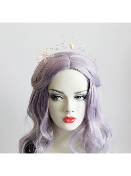 Beach Wedding Bride Starfish White Crystal Mermaid Crown Prom Female Golden Hairband