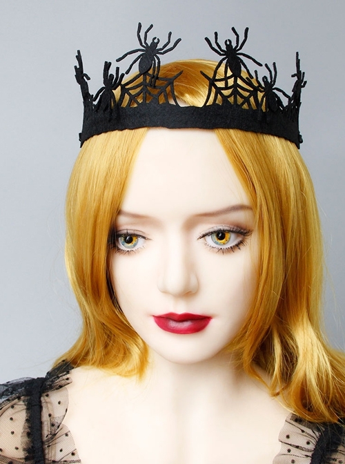 Fashion Retro Personality Black Horror Spider Crown Birthday Halloween Female Hairband