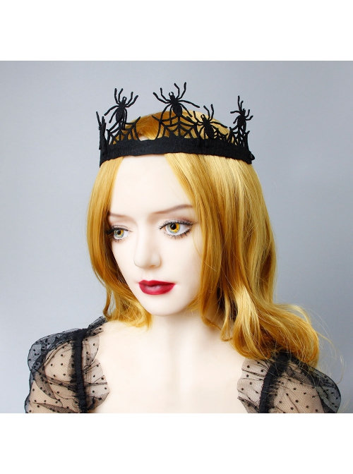 Fashion Retro Personality Black Horror Spider Crown Birthday Halloween Female Hairband