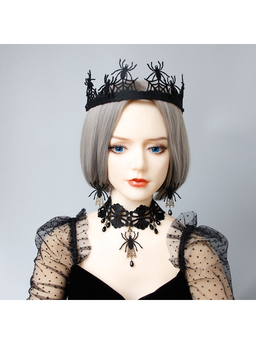 Fashion Retro Personality Black Horror Spider Crown Birthday Halloween Female Hairband