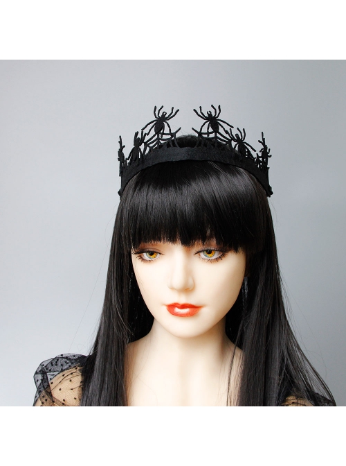Fashion Retro Personality Black Horror Spider Crown Birthday Halloween Female Hairband