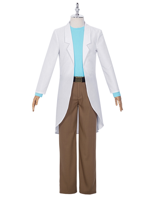 Rick And Morty Rick White Outerwear Suit Halloween Cosplay Costume Blue Long Sleeve T-shirt