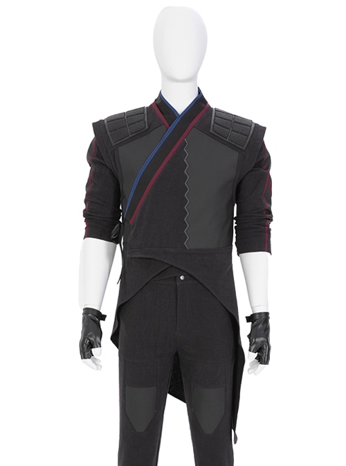 Shang-Chi And The Legend Of The Ten Rings Wen Wu Black Battle Suit Halloween Cosplay Costume Black Sleeveless Outerwear