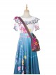 Encanto Mirabel Cute Printing Blue Long Skirt Suit Halloween Cosplay Costume White Top