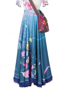 Encanto Mirabel Cute Printing Blue Long Skirt Suit Halloween Cosplay Costume Blue Long Skirt