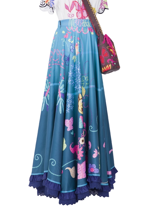 Encanto Mirabel Cute Printing Blue Long Skirt Suit Halloween Cosplay Costume Blue Long Skirt