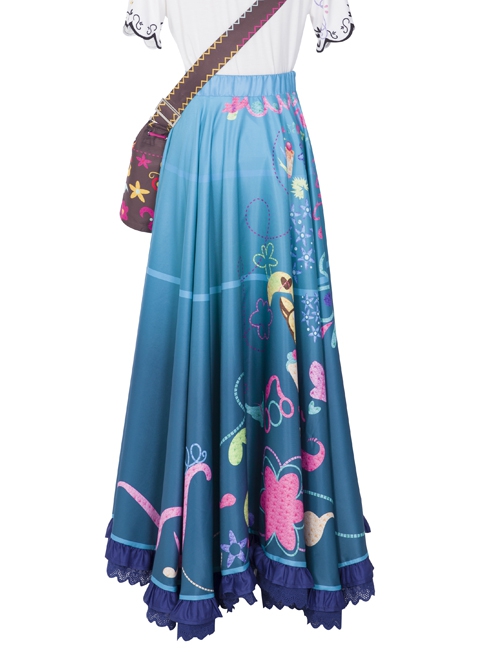 Encanto Mirabel Cute Printing Blue Long Skirt Suit Halloween Cosplay Costume Blue Long Skirt