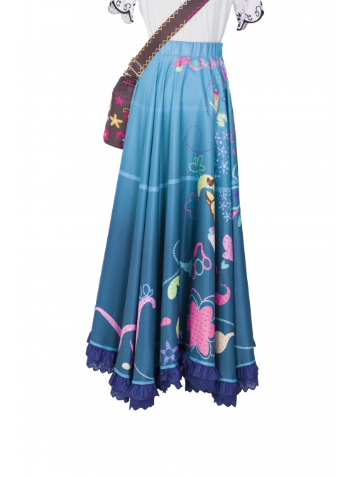 Encanto Mirabel Cute Printing Blue Long Skirt Suit Halloween Cosplay Costume Blue Long Skirt
