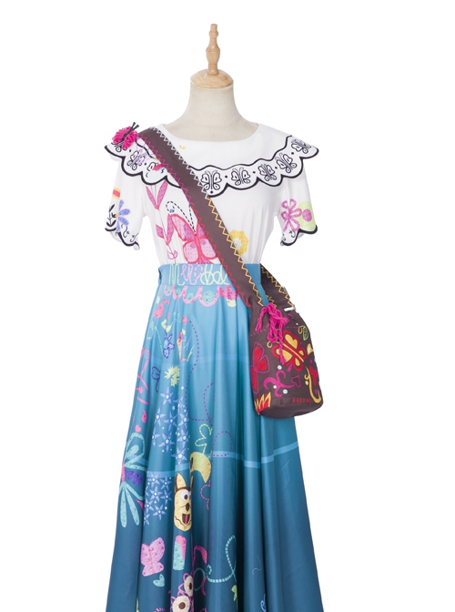 Encanto Mirabel Cute Printing Blue Long Skirt Suit Halloween Cosplay Accessories Brown Printing Shoulder Bag
