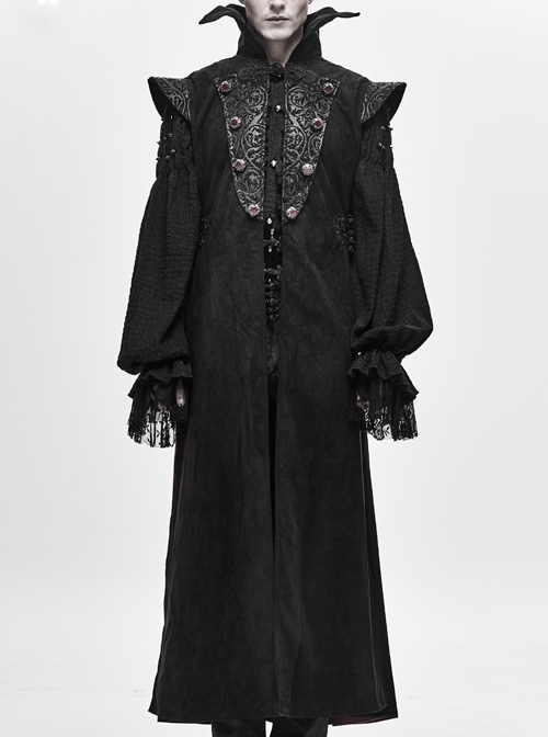 Stand-Up Collar Two-Way Black Gothic Suede Loose Long Waistcoat