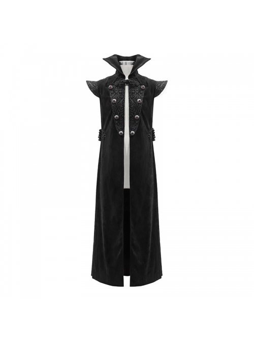 Stand-Up Collar Two-Way Black Gothic Suede Loose Long Waistcoat
