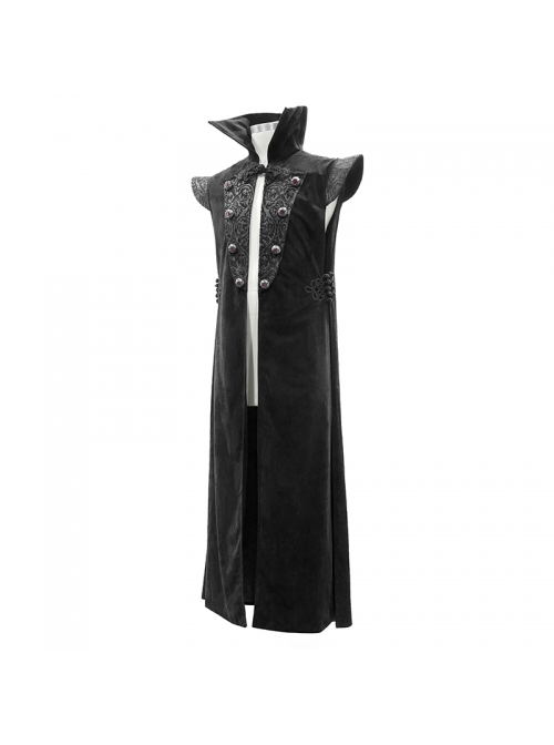 Stand-Up Collar Two-Way Black Gothic Suede Loose Long Waistcoat