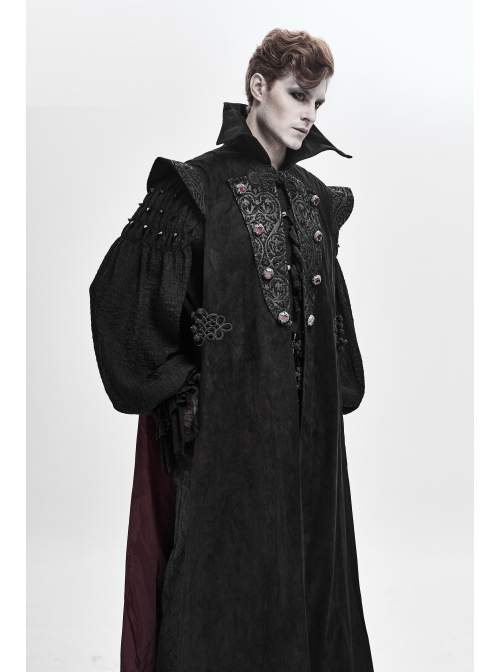 Stand-Up Collar Two-Way Black Gothic Suede Loose Long Waistcoat