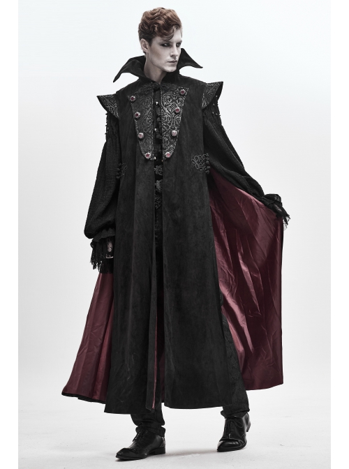 Stand-Up Collar Two-Way Black Gothic Suede Loose Long Waistcoat