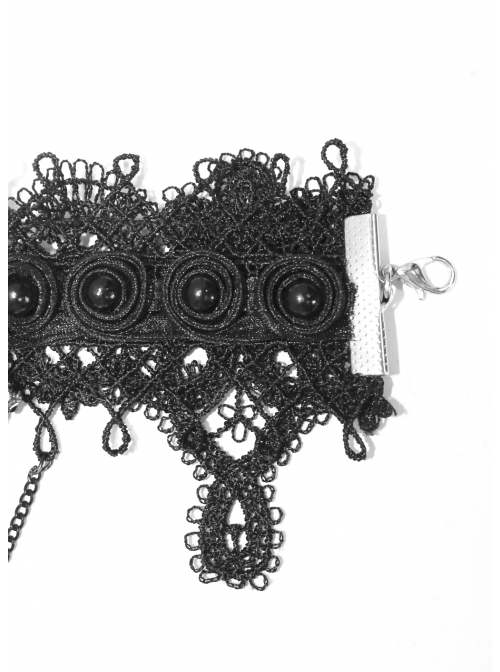 Women Black Lace Metal Chain Bracelet Decoration Finger Stall