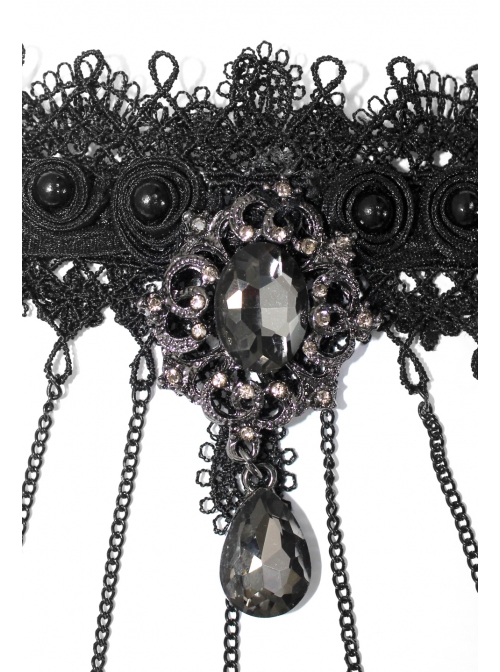 Women Black Lace Metal Chain Bracelet Decoration Finger Stall