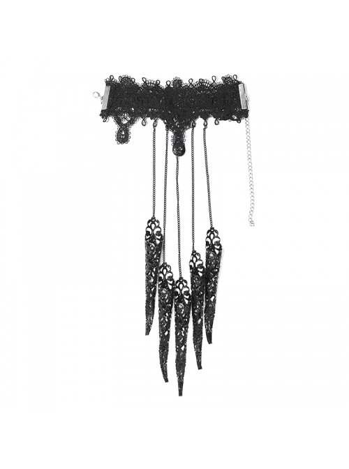 Women Black Lace Metal Chain Bracelet Decoration Finger Stall