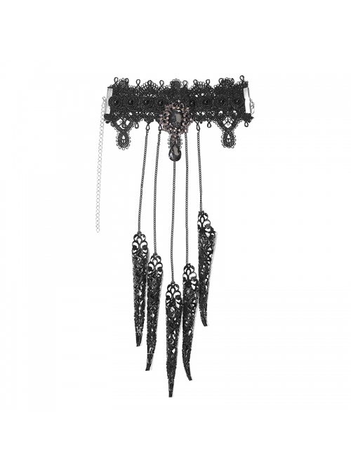 Women Black Lace Metal Chain Bracelet Decoration Finger Stall