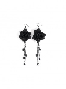 Black Rose Silver Gothic Long Earrings