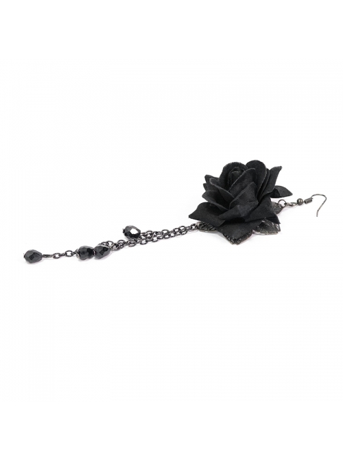 Black Rose Silver Gothic Long Earrings