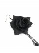 Black Rose Silver Gothic Long Earrings
