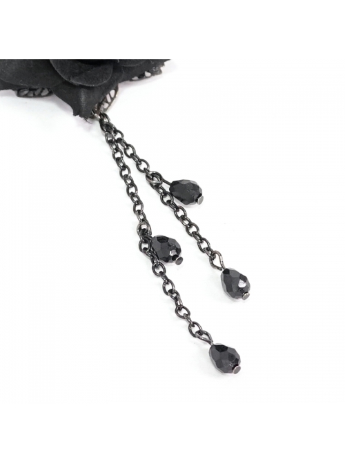 Black Rose Silver Gothic Long Earrings