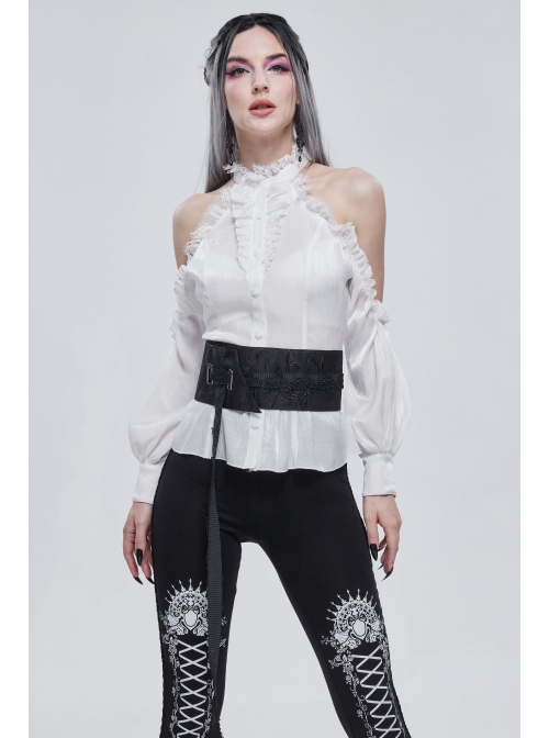 Black Three-Dimensional Jacquard Elliptical Hole Bandage Gothic Girdle