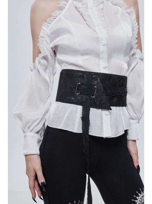 Black Three-Dimensional Jacquard Elliptical Hole Bandage Gothic Girdle