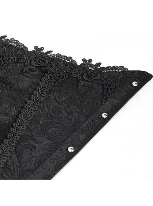 Gothic Black Pattern Leather Front Metal Button Back Tie Rope Female Girdle