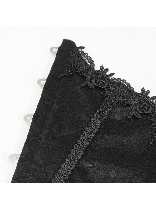 Gothic Black Pattern Leather Front Metal Button Back Tie Rope Female Girdle