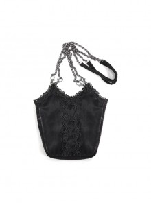 Black Gothic Lace Applique One Shoulder Metal Chain Fashion Women Bag