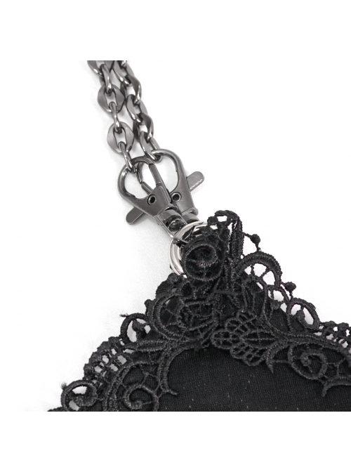 Black Gothic Lace Applique One Shoulder Metal Chain Fashion Women Bag
