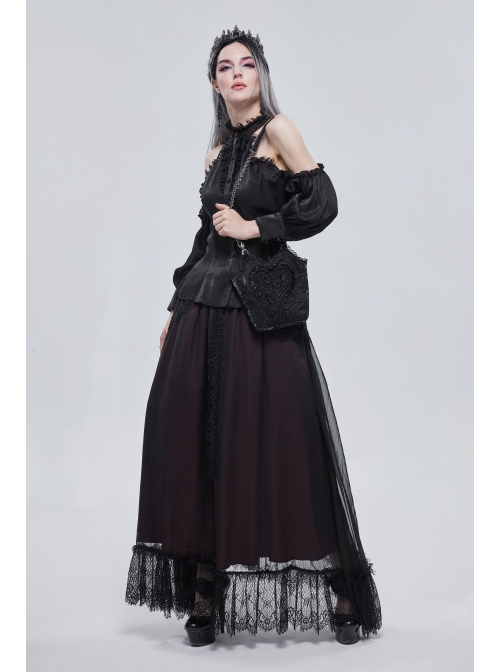 Black Gothic Lace Applique One Shoulder Metal Chain Fashion Women Bag