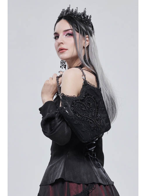 Black Gothic Lace Applique One Shoulder Metal Chain Fashion Women Bag