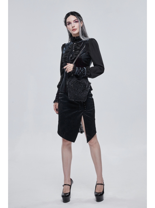 Black Gothic Lace Applique One Shoulder Metal Chain Fashion Women Bag
