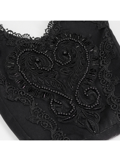 Black Gothic Lace Applique One Shoulder Metal Chain Fashion Women Bag