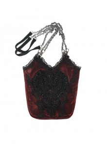 Wine Red Gothic Lace One Shoulder Metal Chain Fashion Women Bag