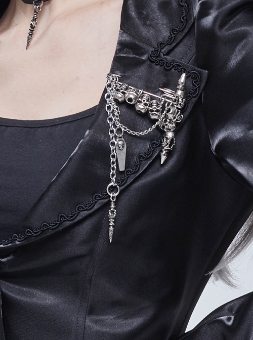 Punk Metal Skull Chain Pendant White Brooch